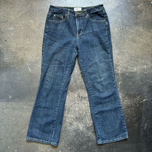 St John's Bay Women's Straight-Leg Stretch Jeans Blue Size 10P Used Stains - Picture 1 of 15